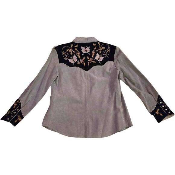VTG scully leather suede shirt jacket Blue Embroidered Cowgirl Button Up Sz M - Picture 2 of 10